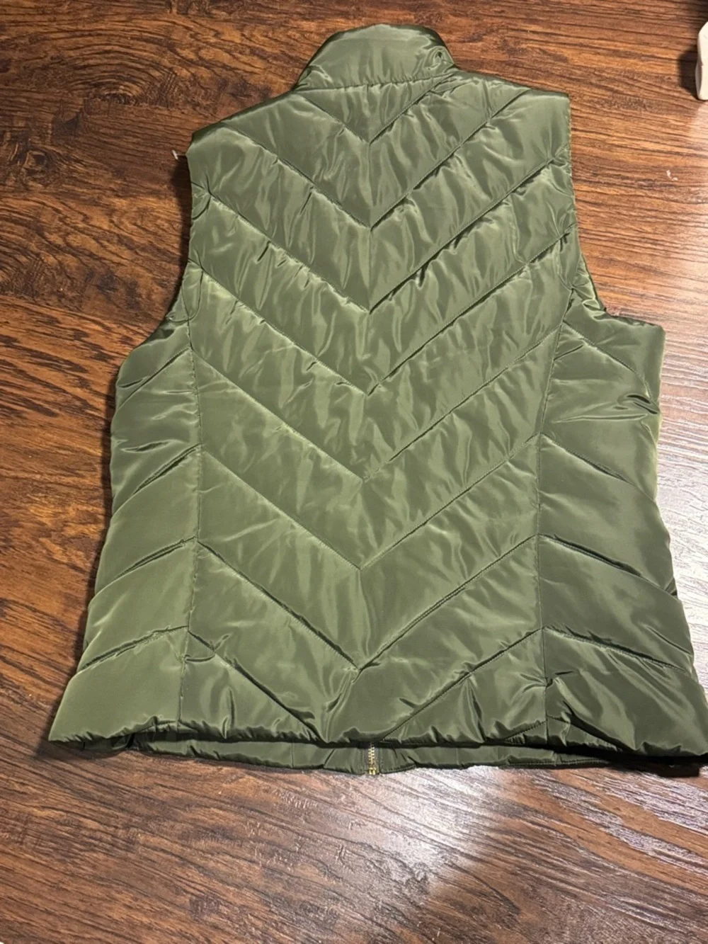 Michael Kors Olive Green Quilted Sleeveless Puffer Vest with Gold Zipper, Sz L